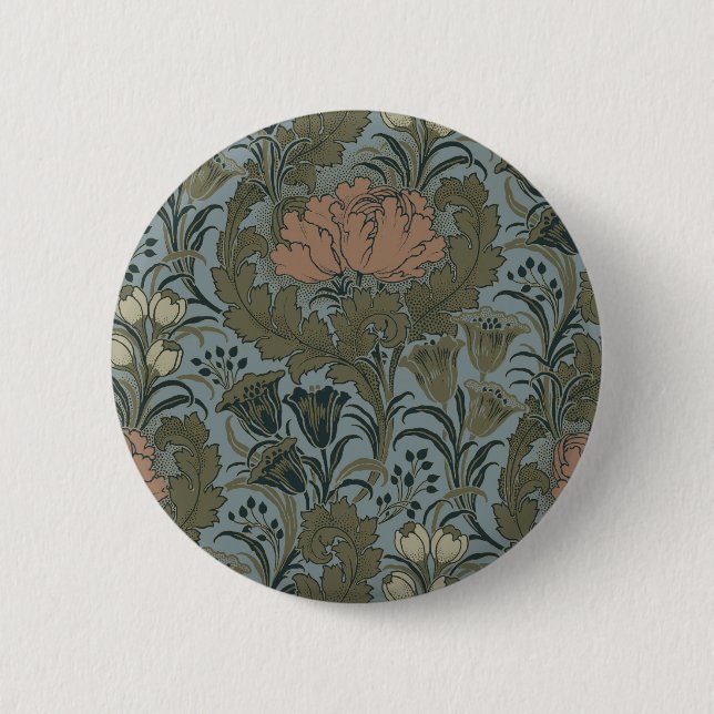 Antique Victorian Floral Pattern Sage Terracota 6 Cm Round Badge (Front)