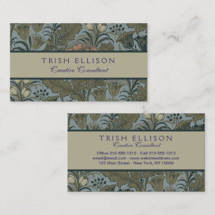 Antique Victorian Floral Pattern Sage Terracota Business Card