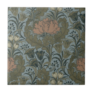Antique Victorian Floral Pattern Sage Terracota Ceramic Tile