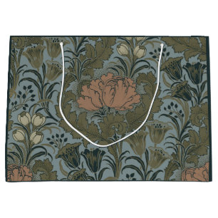 Antique Victorian Floral Pattern Sage Terracota Large Gift Bag