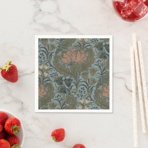 Antique Victorian Floral Pattern Sage Terracota Napkin