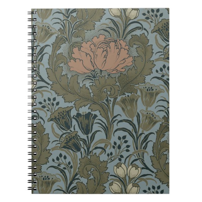 Antique Victorian Floral Pattern Sage Terracota Notebook (Front)