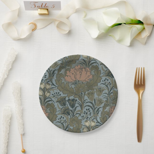Antique Victorian Floral Pattern Sage Terracota Paper Plate (Wedding)