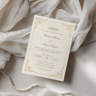 Antique Victorian Frame Gold Cream Muslim Wedding Invitation