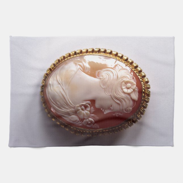 Antique victorian ivory cameo silhouette tea towel (Horizontal)