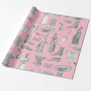 antique victorian lady animals pink toile women wrapping paper