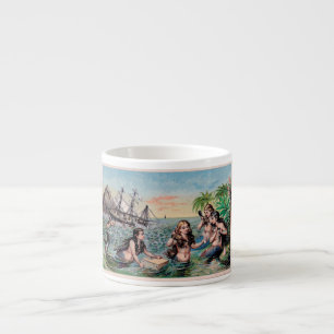 Antique Victorian Mermaids Treasure Ship Vintage Espresso Cup