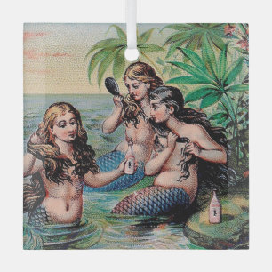 Antique Victorian Mermaids Treasure Ship Vintage Glass Tree Decoration