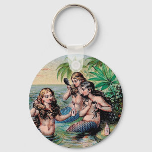 Antique Victorian Mermaids Treasure Ship Vintage Key Ring