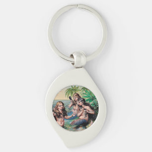 Antique Victorian Mermaids Treasure Ship Vintage Key Ring