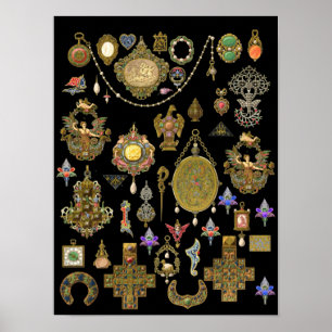 Antique Victorian, nouveau and deco Jewellery art Poster