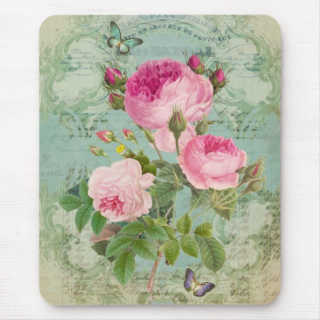 Antique Victorian Shabby Chic Style Roses Mousepad (Front)