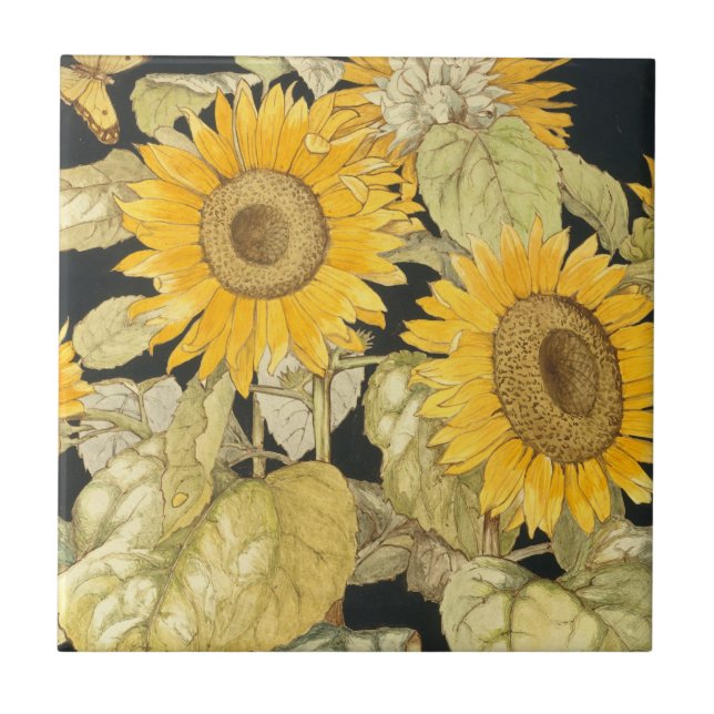 Antique Victorian Sunflower  Ceramic Tile (Front)