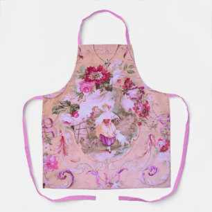 Antique Victorian Toile Rococo Style Floral Pink Apron