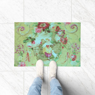 Antique Victorian Toile Rococo Style Sage Green Doormat