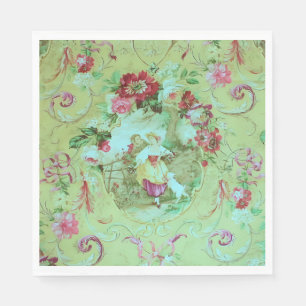 Antique Victorian Toile Rococo Style Sage Green Napkin