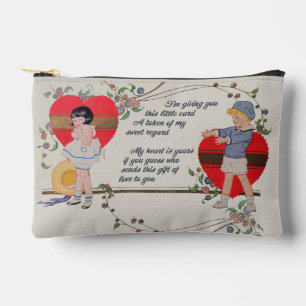 Antique Victorian Valentine Card Art Retro Child Accessory Pouch