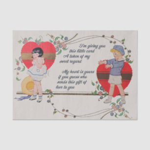 Antique Victorian Valentine Card Art Retro Child Tissue Paper