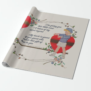 Antique Victorian Valentine Card Art Retro Child Wrapping Paper