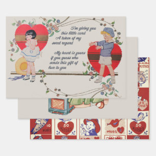 Antique Victorian Valentine Card Art Retro Child Wrapping Paper Sheet