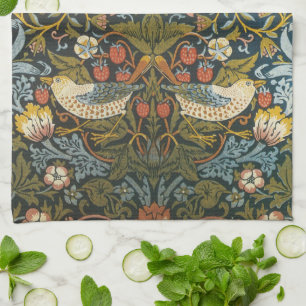 Antique Victorian William Morris Flowers Birds Tea Towel