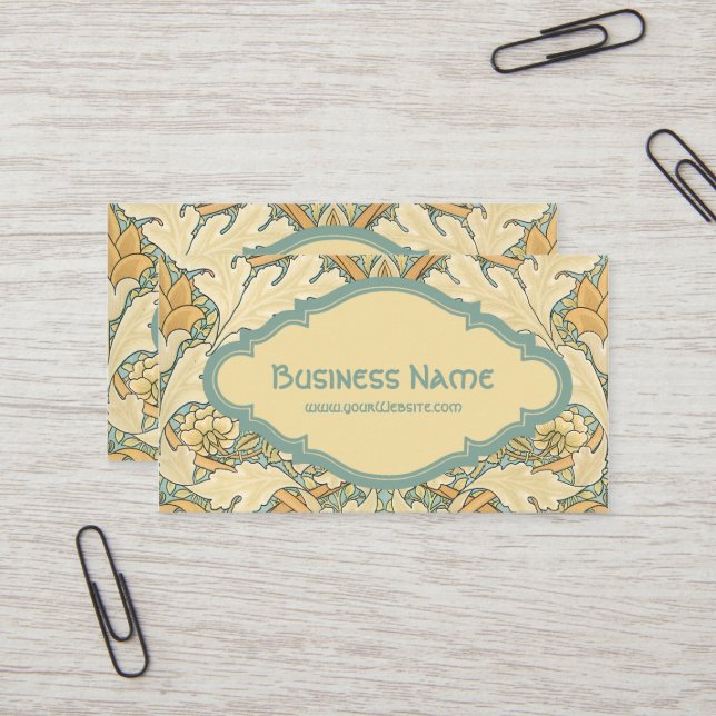 Antique Victorian William Morris Flowers Floral Business Card (Front/Back In Situ)