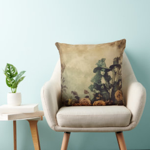 Antique Victorian Witch Sisters Sepia Cushion