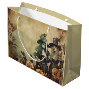 Antique Victorian Witch Sisters Sepia Large Gift Bag