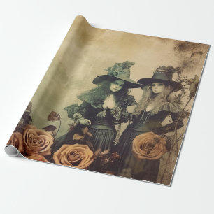 Antique Victorian Witch Sisters Sepia Wrapping Paper