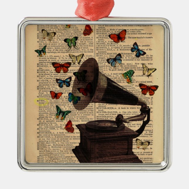 Antique Victrola Butterflies Dictionary Ornament (Front)