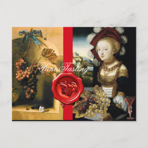 ANTIQUE VINEYARD GRAPES AND WINE ,RED WAX SEAL POSTCARD