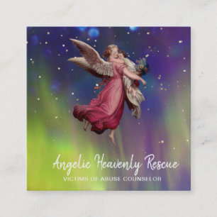 *~* Antique  Vintage Angel Rescuing Abused Child  Square Business Card