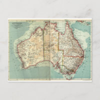 Antique Vintage Australian continent detailed map