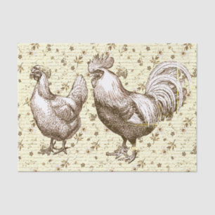 Antique Vintage Beige Rooster Hen French Script Tissue Paper