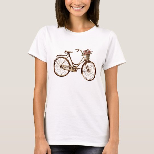 Antique Vintage Bicycle Basket Flowers Roses T-Shirt
