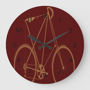 Antique Vintage Bicycle Red Tan Bike Cyclist Large Clock