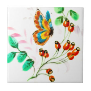 Antique Vintage Butterfly Floral Backsplash  Ceramic Tile