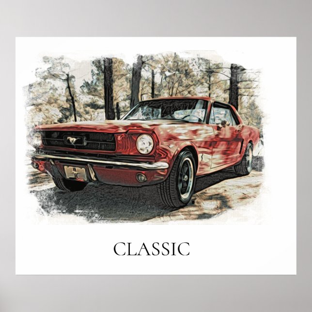 *~* Antique Vintage Classic  Red FORD MUSTANG Poster (Front)