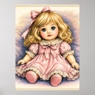 Antique vintage Doll Poster