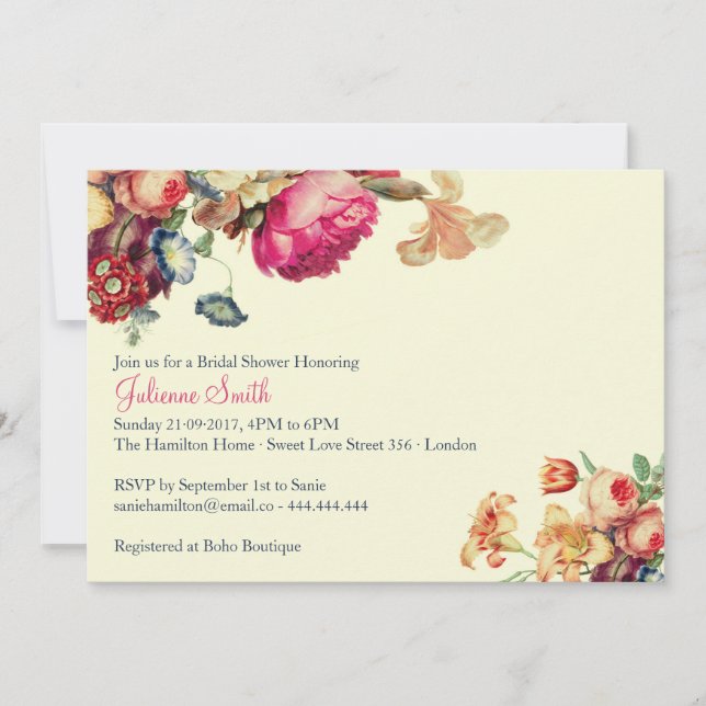 Antique Vintage Floral Bridal Shower Invitations (Front)