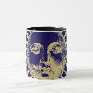 Antique Vintage Gold Blue Sun Face Mug