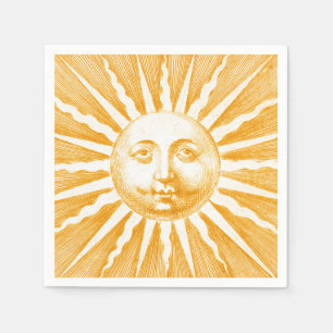 Antique Vintage Gold Yellow  Sun Face Napkin