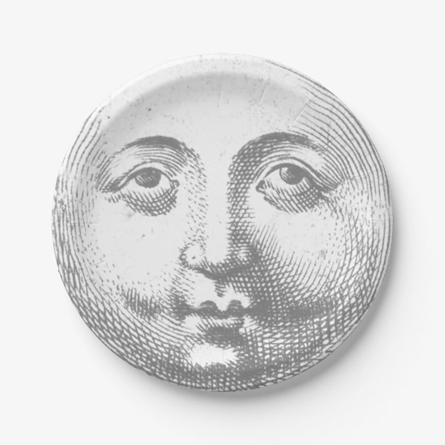  Antique Vintage Grey Moon Face Paper Plate (Front)