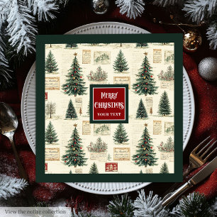 Antique vintage napkins in deep green watercolor