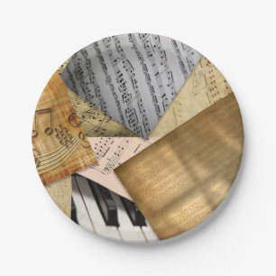 Antique vintage piano keys and sheet music paper plate