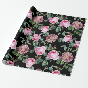 Antique Vintage Pink Roses and Orchids pattern Wrapping Paper