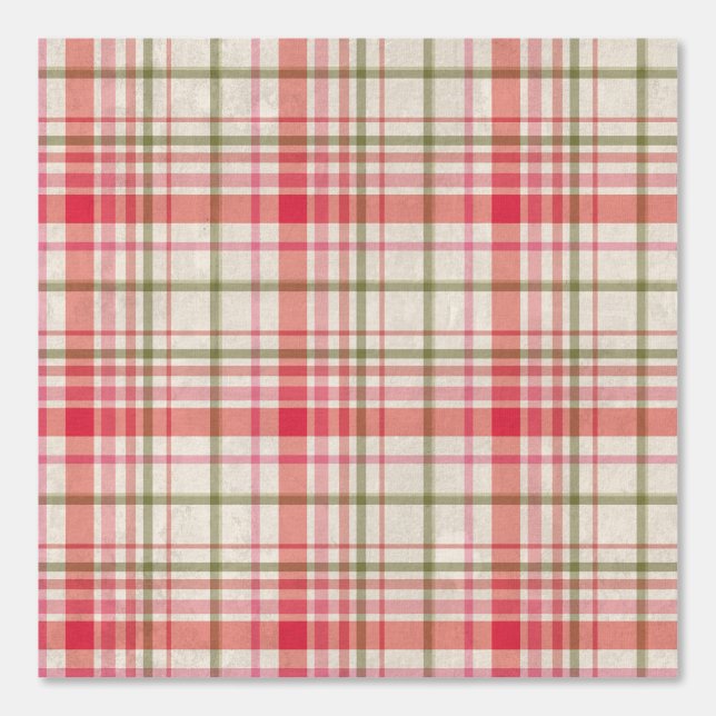 Antique Vintage Plaid Mute Red Green Beige Wallpaper (Front)