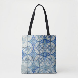 Antique Vintage Portuguese Tiles Pattern - Azulejo Tote Bag