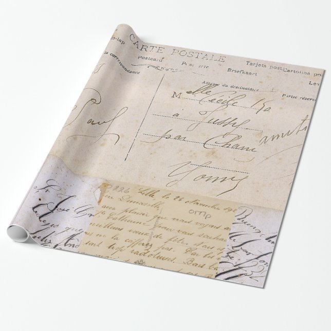 Antique Vintage Postcards Handwriting Wrapping Paper (Unrolled)