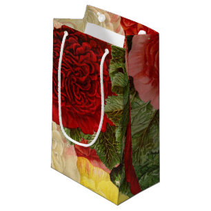 Antique Vintage Red White Pink Yellow Roses Small Gift Bag